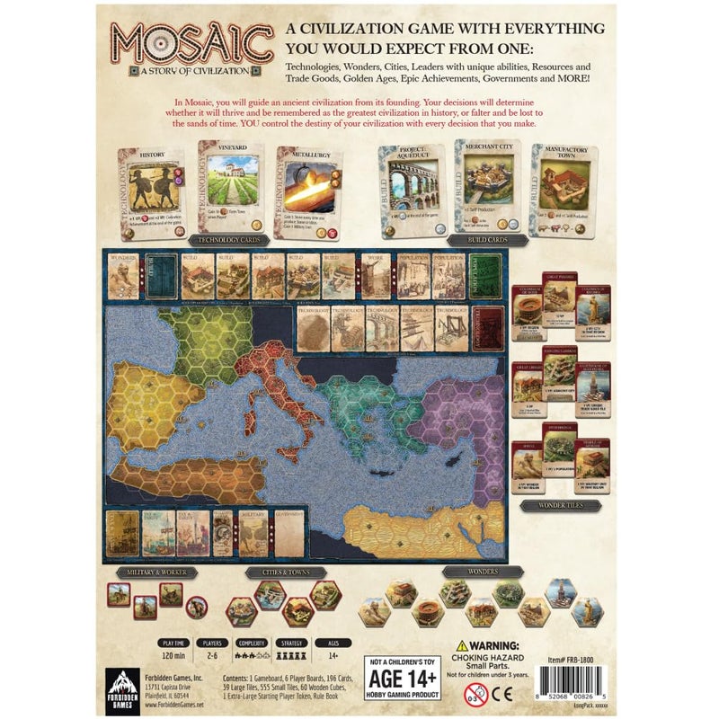 University Games Mosaic: A Story of Civilization - Strategy Board Game for Adults and Family | Fast, Fun, Action-Selection and Area Control Game | 1-6 Players | Ages 14 and Up | 120 Minutes | by Forbidden Games - Image 2